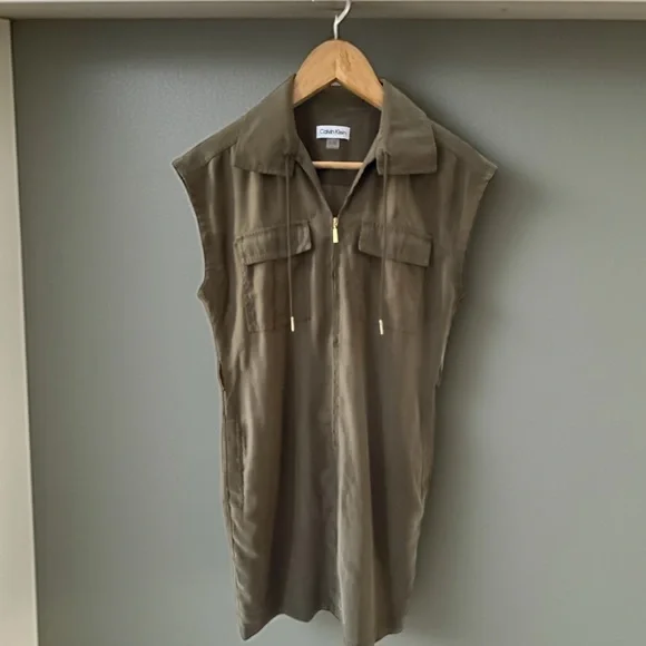 Calvin Klein Women’s Olive Green Zip-Up Shirt Dress! Small! - Picture 7 of 10